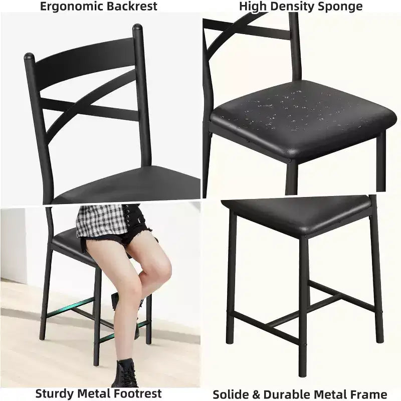 Lot de 2 tabourets de bar de 56,9 cm, tabourets de bar hauteur comptoir avec dossier et assise rembourrée en polyuréthane, chaises de bar de cuisine à cadre métallique avec repose-pieds pour îlot de cuisine