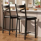 Lot de 2 tabourets de bar de 56,9 cm, tabourets de bar hauteur comptoir avec dossier et assise rembourrée en polyuréthane, chaises de bar de cuisine à cadre métallique avec repose-pieds pour îlot de cuisine