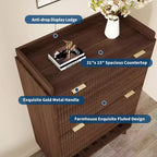 Meuble à chaussures étroit Acekool 2 tiroirs basculants en noyer avec tiroir et étagère ouverte pour entrée, couloir et salon