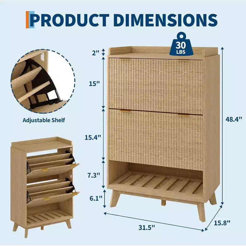 Meuble à chaussures étroit Acekool 2 tiroirs basculants en noyer avec tiroir et étagère ouverte pour entrée, couloir et salon