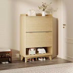 Acekool 2 Flip Drawer Narrow Walnut Shoe Cabinet with Drawer & Open Shelf for Entryway Hallway & Living Room