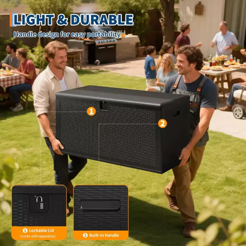 Grand coffre de rangement de 568 litres en résine – Conteneur de rangement extérieur étanche et résistant aux intempéries – Couvercle verrouillable, robuste