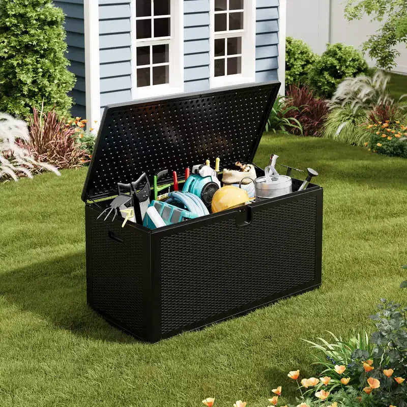 Grand coffre de rangement de 568 litres en résine – Conteneur de rangement extérieur étanche et résistant aux intempéries – Couvercle verrouillable, robuste
