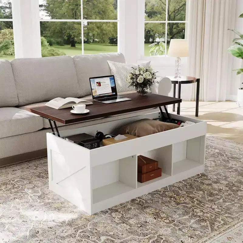 Farmhouse Lift Top Coffee Table - 2-in-1 Farmhouse Coffee Table with Storage,for Living Room Office