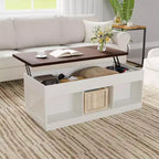 Table basse de style rustique avec plateau relevable - Table basse rustique 2-en-1 avec rangement, pour salon et bureau