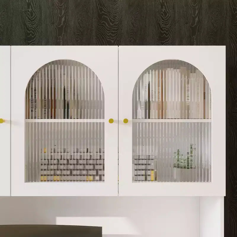 Hitow 63 Bureau Blanc avec Étagère et Rangement Portes en Verre Canelé Bombé, Dispositif Anti-Basculement pour Bureau à Domicile