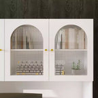 Hitow 63 Bureau Blanc avec Étagère et Rangement Portes en Verre Canelé Bombé, Dispositif Anti-Basculement pour Bureau à Domicile