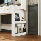 Hitow 63 Bureau Blanc avec Étagère et Rangement Portes en Verre Canelé Bombé, Dispositif Anti-Basculement pour Bureau à Domicile
