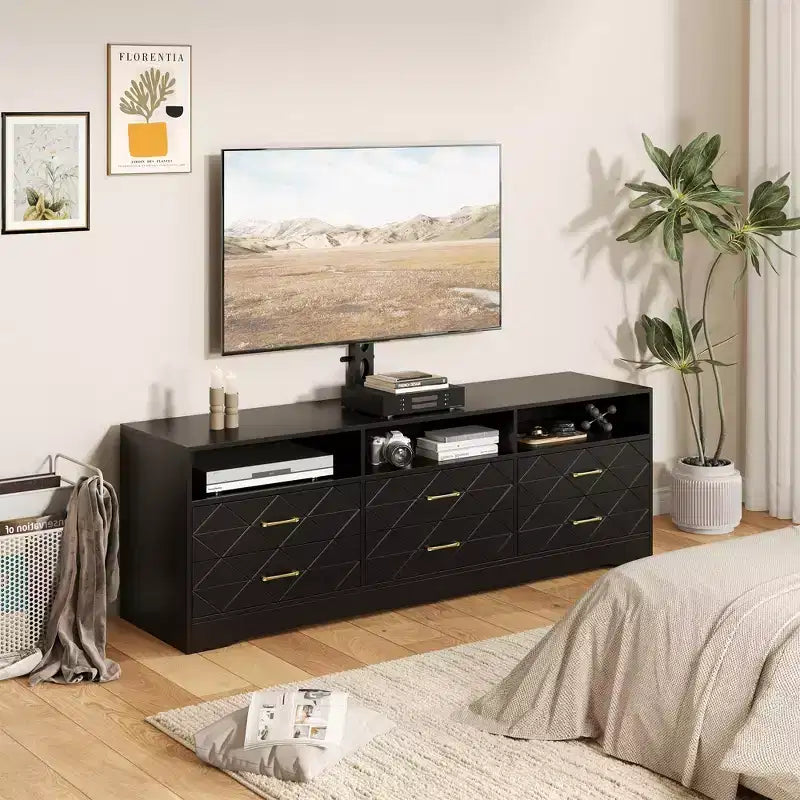 Meuble TV Acekool 6 tiroirs pour salon/chambre avec support, meuble de rangement multimédia en bois, plusieurs couleurs
