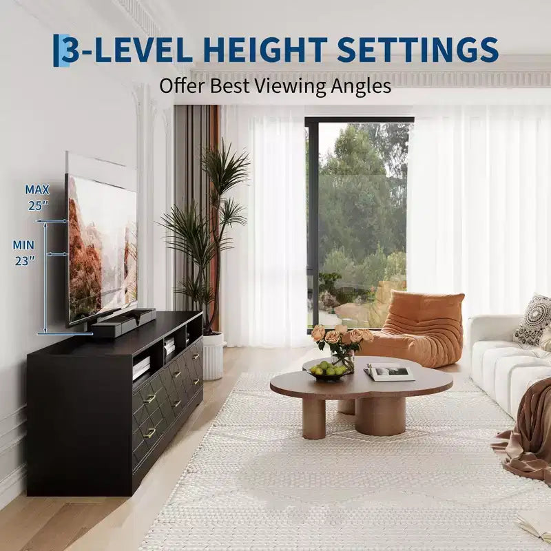 Meuble TV Acekool 6 tiroirs pour salon/chambre avec support, meuble de rangement multimédia en bois, plusieurs couleurs
