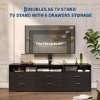 Meuble TV Acekool 6 tiroirs pour salon/chambre avec support, meuble de rangement multimédia en bois, plusieurs couleurs