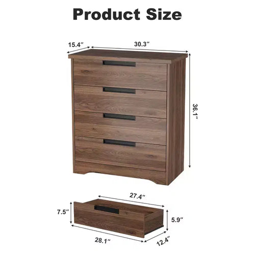 Commode 4 Tiroirs pour Chambre à Coucher, Tiroirs avec Poignées Intégrées, Organiseur de Commode en Bois pour Salon, Chambre de Bébé, Couloir et Entrée
