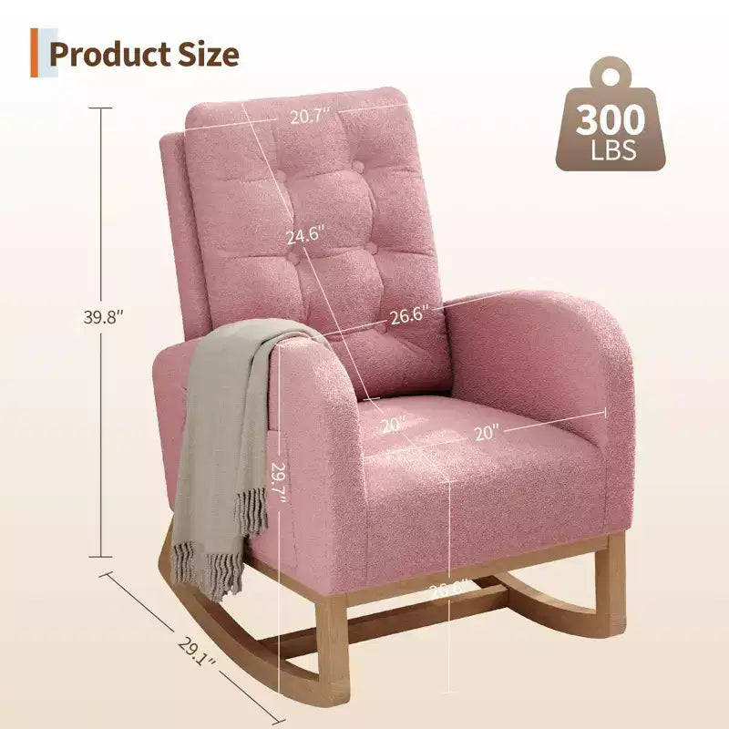 Fauteuil à bascule pour chambre de bébé avec repose-pieds réglable, fauteuil à bascule planant à dossier haut en lin avec pieds en bois pour salon, chambre à coucher et chambre de bébé