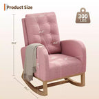 Fauteuil à bascule pour chambre de bébé avec repose-pieds réglable, fauteuil à bascule planant à dossier haut en lin avec pieds en bois pour salon, chambre à coucher et chambre de bébé
