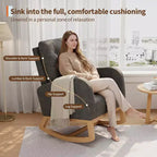 Fauteuil à bascule pour chambre de bébé avec repose-pieds réglable, fauteuil à bascule planant à dossier haut en lin avec pieds en bois pour salon, chambre à coucher et chambre de bébé
