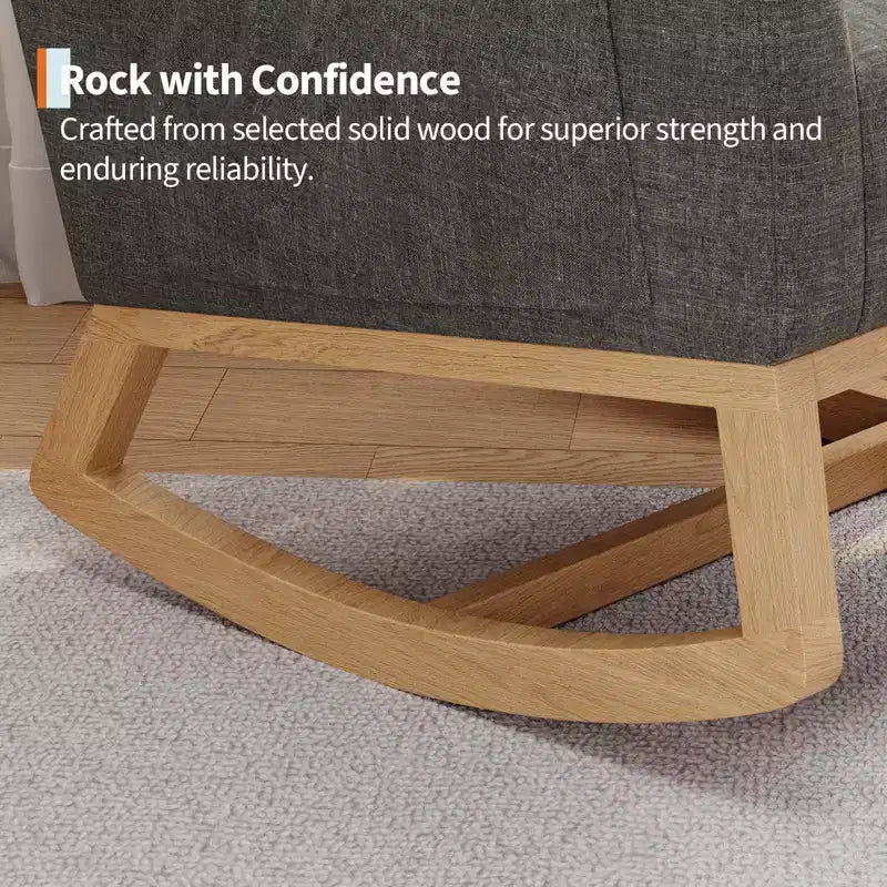 Fauteuil à bascule pour chambre de bébé avec repose-pieds réglable, fauteuil à bascule planant à dossier haut en lin avec pieds en bois pour salon, chambre à coucher et chambre de bébé