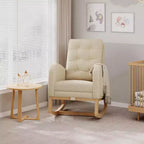 Fauteuil à bascule pour chambre de bébé avec repose-pieds réglable, fauteuil à bascule planant à dossier haut en lin avec pieds en bois pour salon, chambre à coucher et chambre de bébé