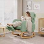 Fauteuil à bascule pour chambre de bébé avec repose-pieds réglable, fauteuil à bascule planant à dossier haut en lin avec pieds en bois pour salon, chambre à coucher et chambre de bébé