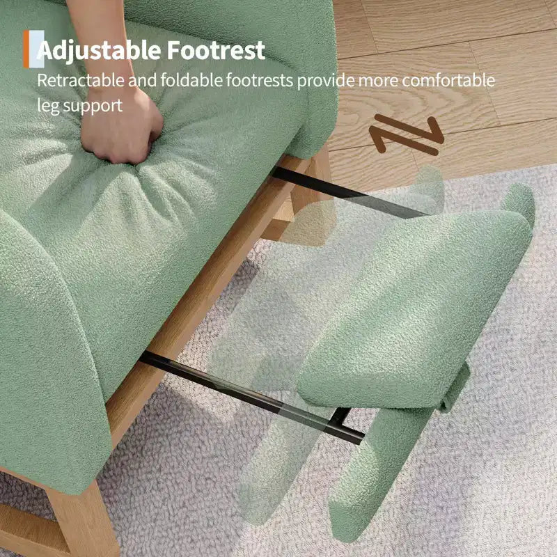 Fauteuil à bascule pour chambre de bébé avec repose-pieds réglable, fauteuil à bascule planant à dossier haut en lin avec pieds en bois pour salon, chambre à coucher et chambre de bébé