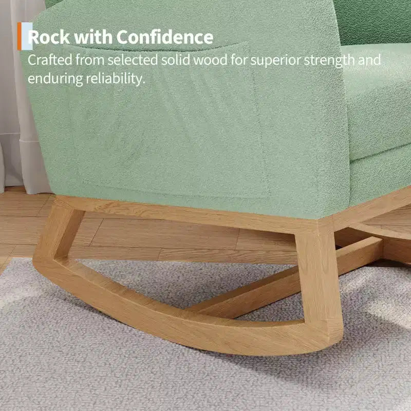 Fauteuil à bascule pour chambre de bébé avec repose-pieds réglable, fauteuil à bascule planant à dossier haut en lin avec pieds en bois pour salon, chambre à coucher et chambre de bébé