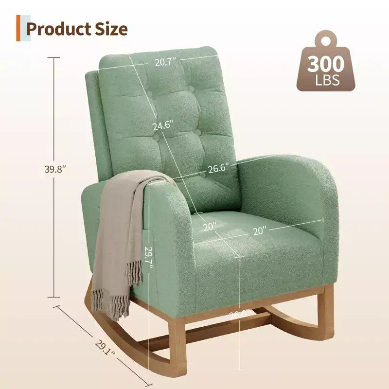 Fauteuil à bascule pour chambre de bébé avec repose-pieds réglable, fauteuil à bascule planant à dossier haut en lin avec pieds en bois pour salon, chambre à coucher et chambre de bébé