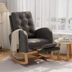 Fauteuil à bascule pour chambre de bébé avec repose-pieds réglable, fauteuil à bascule planant à dossier haut en lin avec pieds en bois pour salon, chambre à coucher et chambre de bébé