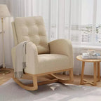 Fauteuil à bascule pour chambre de bébé avec repose-pieds réglable, fauteuil à bascule planant à dossier haut en lin avec pieds en bois pour salon, chambre à coucher et chambre de bébé