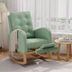 Fauteuil à bascule pour chambre de bébé avec repose-pieds réglable, fauteuil à bascule planant à dossier haut en lin avec pieds en bois pour salon, chambre à coucher et chambre de bébé