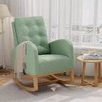 Fauteuil à bascule pour chambre de bébé avec repose-pieds réglable, fauteuil à bascule planant à dossier haut en lin avec pieds en bois pour salon, chambre à coucher et chambre de bébé