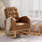 Fauteuil à bascule pour chambre de bébé avec repose-pieds réglable, fauteuil à bascule planant à dossier haut en lin avec pieds en bois pour salon, chambre à coucher et chambre de bébé