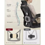 VASAGLE Chaise de Bureau Ergonomique en Maille avec Support Lombaire et Appui-tête Réglables, Fonction d'Inclinaison 90-105°, Siège Large, Accoudoirs Relevables