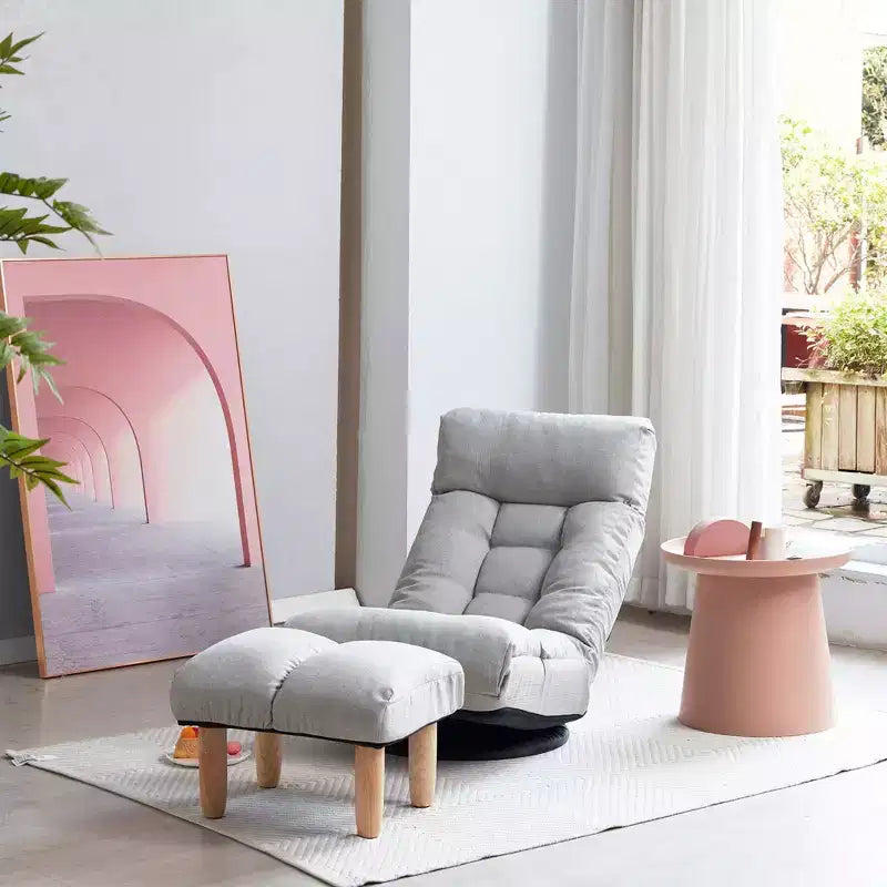 Fauteuil de sol pivotant FurnitureR avec pouf, chaise longue inclinable réglable avec repose-pieds, chaise de méditation et de jeu pour salon ou chambre à coucher
