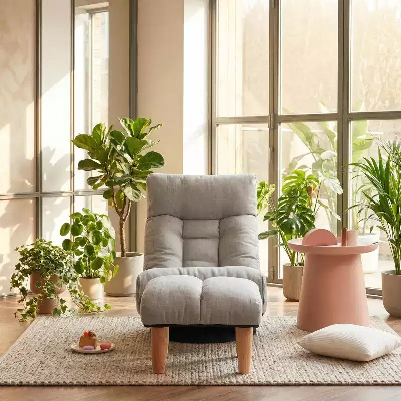 Fauteuil de sol pivotant FurnitureR avec pouf, chaise longue inclinable réglable avec repose-pieds, chaise de méditation et de jeu pour salon ou chambre à coucher