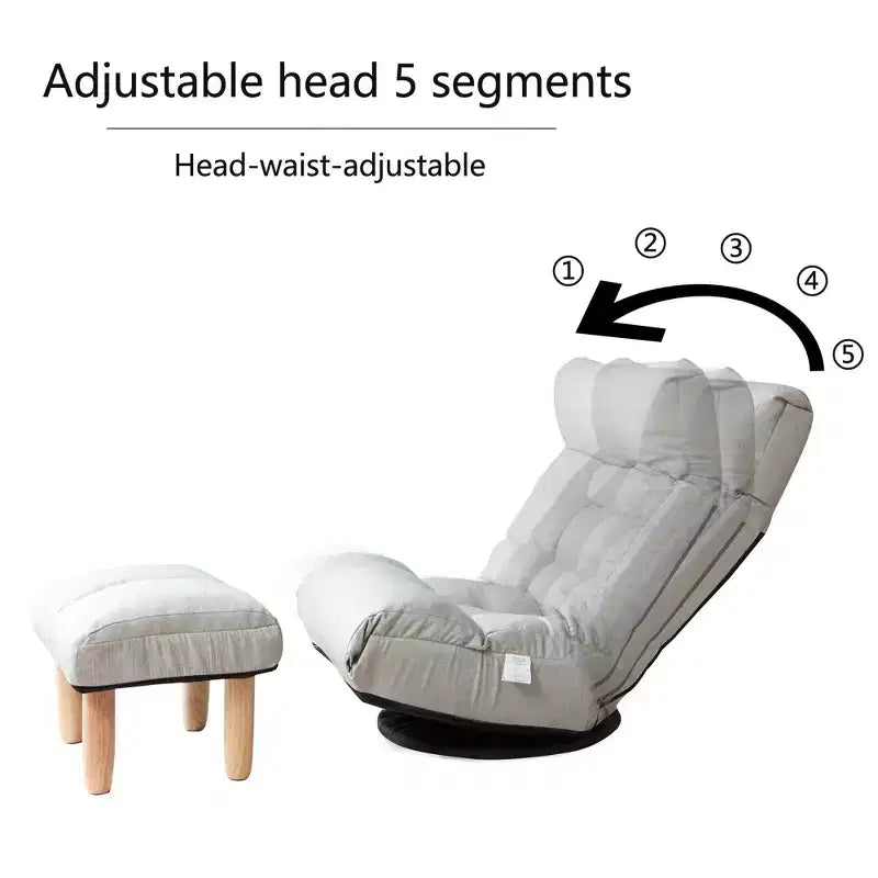 Fauteuil de sol pivotant FurnitureR avec pouf, chaise longue inclinable réglable avec repose-pieds, chaise de méditation et de jeu pour salon ou chambre à coucher