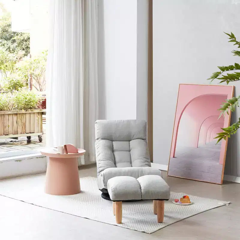 Fauteuil de sol pivotant FurnitureR avec pouf, chaise longue inclinable réglable avec repose-pieds, chaise de méditation et de jeu pour salon ou chambre à coucher