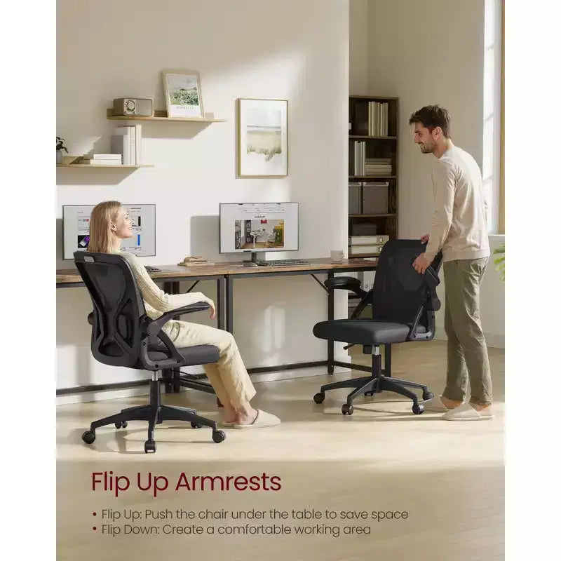 VASAGLE Chaise de Bureau Ergonomique en Maille avec Support Lombaire Réglable, Fonction d'Inclinaison 90-105°, Siège Large, Accoudoirs Relevables