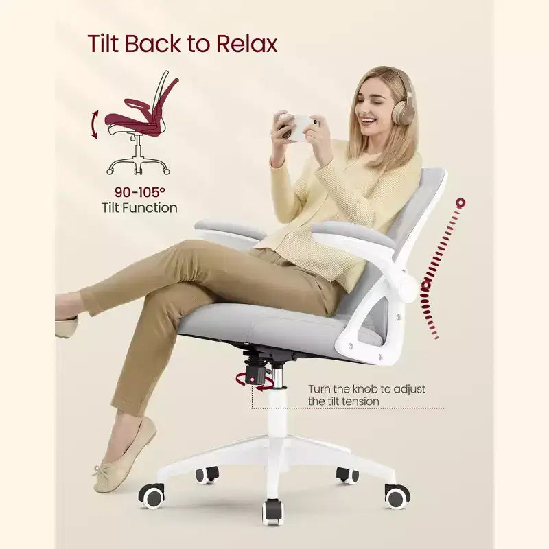 VASAGLE Chaise de Bureau Ergonomique en Maille avec Support Lombaire Réglable, Fonction d'Inclinaison 90-105°, Siège Large, Accoudoirs Relevables