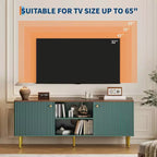 Meuble TV cannelé de 55 po avec 2 portes et étagères réglables, meuble TV en bois avec rangement, console TV, unité de divertissement pour salon et appartement