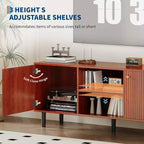 Meuble TV cannelé de 55 po avec 2 portes et étagères réglables, meuble TV en bois avec rangement, console TV, unité de divertissement pour salon et appartement