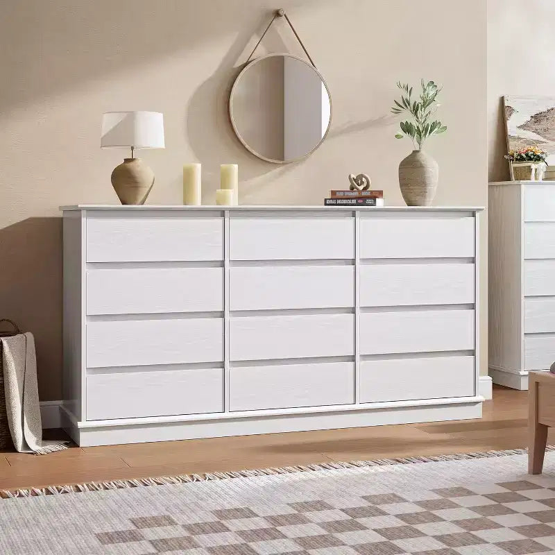 Commode 9/12 tiroirs pour chambre à coucher, commode à tiroirs profonds, grande commode pour placard avec plateau large, commode en bois