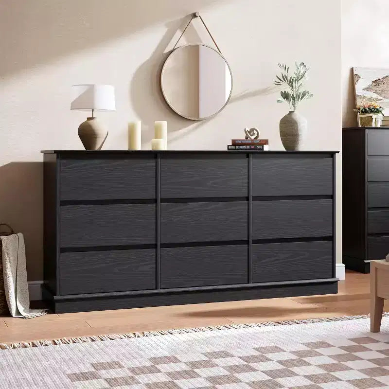 Commode 9/12 tiroirs pour chambre à coucher, commode à tiroirs profonds, grande commode pour placard avec plateau large, commode en bois