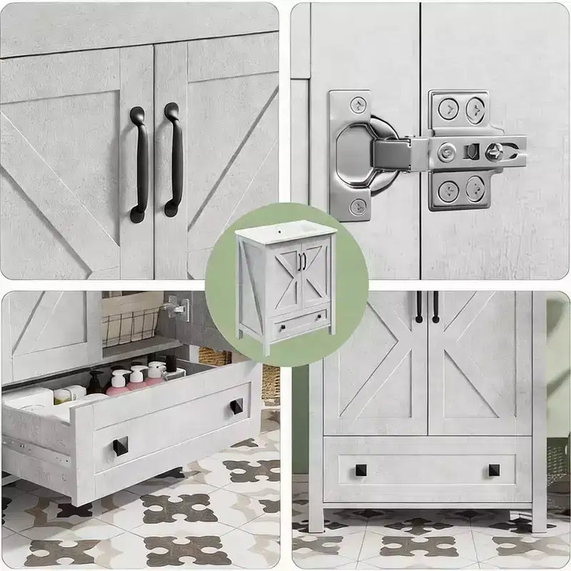 Meuble sous-vasque moderne de 24/30 pouces avec évier en céramique, 2 portes, 1 tiroir, meuble de salle de bain autoportant au design contemporain pour vos salles de bain