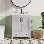 Meuble sous-vasque moderne de 24/30 pouces avec évier en céramique, 2 portes, 1 tiroir, meuble de salle de bain autoportant au design contemporain pour vos salles de bain