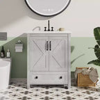 Meuble sous-vasque moderne de 24/30 pouces avec évier en céramique, 2 portes, 1 tiroir, meuble de salle de bain autoportant au design contemporain pour vos salles de bain