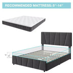 Cadre de lit plateforme rembourré avec tête de lit réglable et tiroirs de rangement, lattes en bois, aucun sommier tapissier requis, chambre moderne