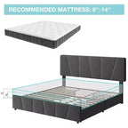 Cadre de lit plateforme rembourré avec tête de lit réglable et tiroirs de rangement, lattes en bois, aucun sommier tapissier requis, chambre moderne