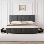 Cadre de lit plateforme rembourré avec tête de lit réglable et tiroirs de rangement, lattes en bois, aucun sommier tapissier requis, chambre moderne