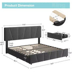 Cadre de lit plateforme rembourré avec tête de lit réglable et tiroirs de rangement, lattes en bois, aucun sommier tapissier requis, chambre moderne