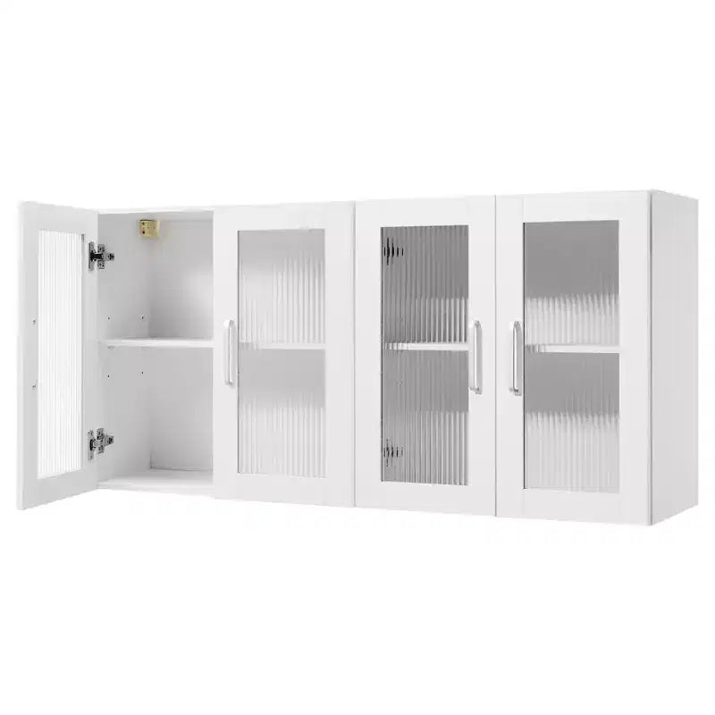 VEVOR Laundry Room Wall Cabinet, 2-Tier Wall Mounted Cabinet with Adjustable Shelf, Cupboard Storage with 4 Doors, Set of 2, White