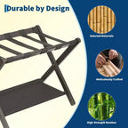Support à bagages pliant en bambou avec étagère de rangement Sangles en nylon durables Supporte 50 kg pour valises Chambres à coucher Chambres d'amis Salons Hôtels